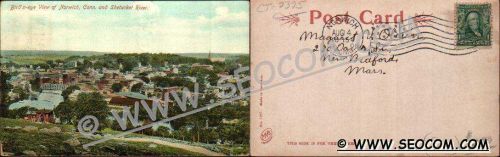 CT Norwich Postcard Birds'Eye View Of Norwich & Shetucket River ct_box4~2325