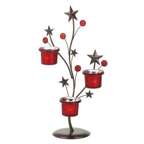 Shimmering Red Stars Metal Candle Holder