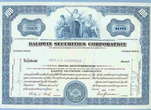 DE na Stock Certificate Company: Baldwin Securities Corporation ~5