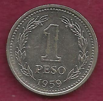 ARGENTINA 1 Peso 1959 Capped Liberty Head"LIBERTAD" Coin