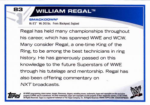 William Regal #83 - WWE 2013 Topps Wrestling Trading Card