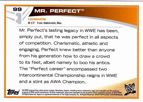 Mr Perfect #99 - WWE 2013 Topps Wrestling Trading Card