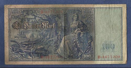 GERMANY 100 Mark 1910 Banknote B1677309 Wilhelm Watermark-Mercury/Ceree/Germania