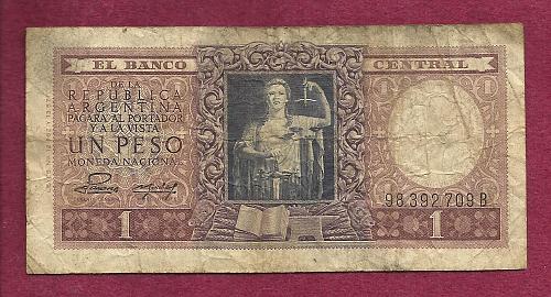 Argentina 1 (Un) Peso 1947 Banknote 98392709B - Justice Sword & Scale p260 Banknote