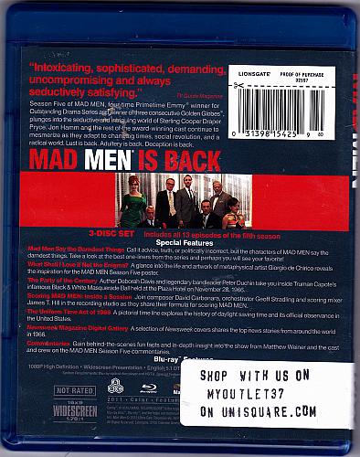 Mad Men - Season Five Blu-ray Disc 2012, 3-Disc Set - Very Good