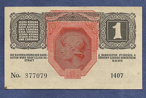 Austria Hungary 1 KRONE KORONA 1916 BANKNOTE No. 377079