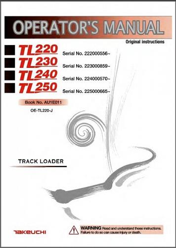 Takeuchi TL220 Track Loader Service Workshop Manual on a CD - TL 220