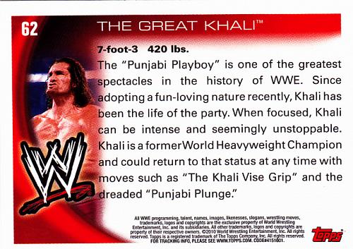 Great Khali #62 - WWE 2010 Topps Wrestling Trading Card