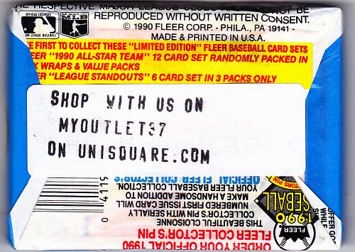 Fleer 1990 Baseball Cards Factory Sealed Pack