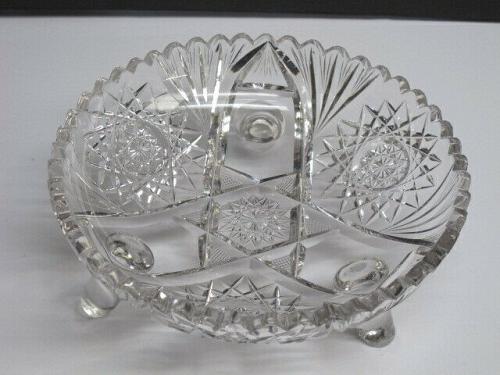 Cut glass ABP 3 leged bowl blown blank Antique