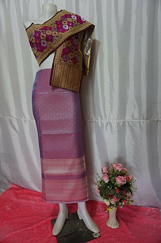 Taffy Pink Thai Lanna Synthetic Silk sinh Skirt Pha Bieng Tailor to your size