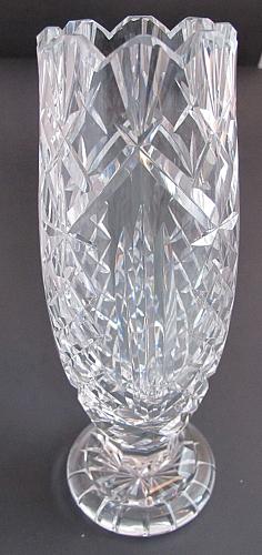 Waterford CUT GLASS signed vase footed old cut in Ireland, Wedding gift crystal