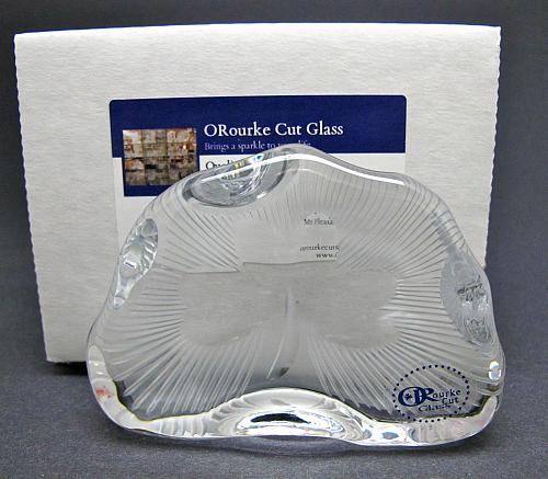 Hand Cut Glass polished shamrock pattern paperweight, Ireland 24% lead crystal