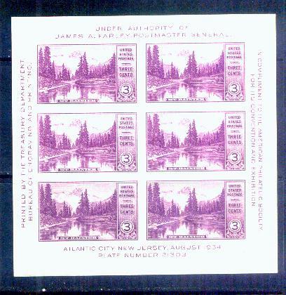 US, Scott# 750, three cent Mount Rainier S/S of 6 stamps MNH (0008-A)