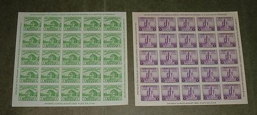 US, Scott# 730-731, one & 3 cent Chicago Imperf S/S of 25 set of 2 S/S (0009-A)