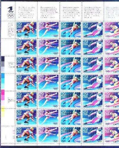 US, Scott# 2611-2615, twenty-nine cent Winter Olympics sheet of 35 stamps (0123)