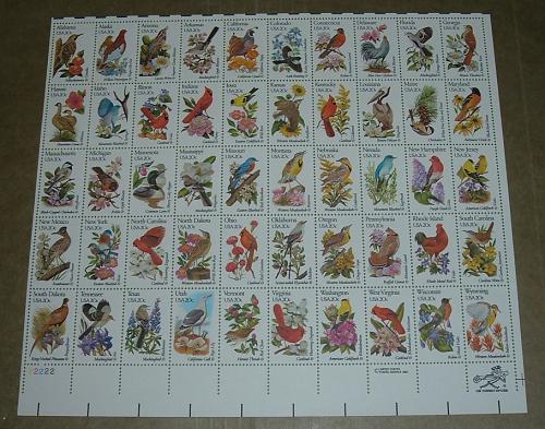 US, Scott# 1953-2002, twenty cent State Birds & Flowers sheet of 50 (0126)