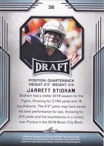 Jarrett Stidham #36 - Patriots 2019 Leaf Rookie Football Trading Card