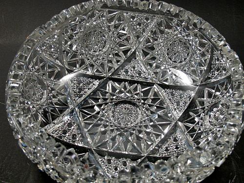 American Brilliant Period hand Cut Glass bowl hobstar sharp