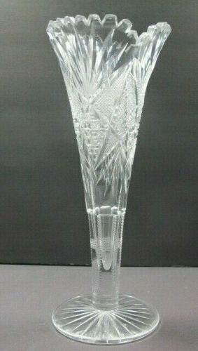 Hand cut Cut Glass trumpet vase Antique ABP