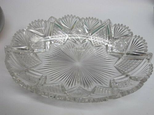 American Brilliant Period hand Cut Glass tray abp Hobstar antique Hand polished