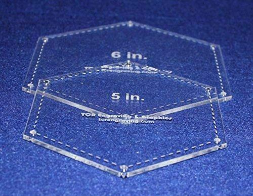 Hexagon Templates. 5", 6" - Clear W/guide Line Holes 1/8"