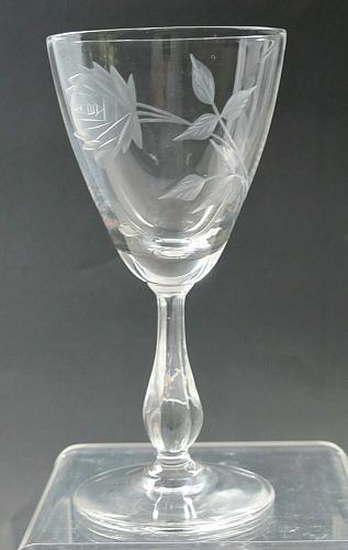 Bryce Cut glass rose patten wine Made in USA Mt Pleasant PA mouth blown