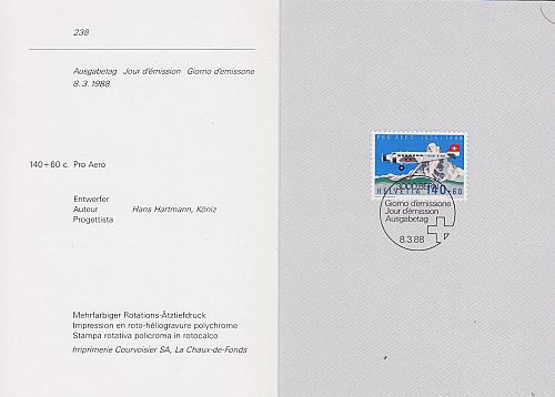 SCHWEIZ SWITZERLAND [1988] MiNr 1369 ( FDC ) [01] Flugzeuge PTT Faltblatt 238