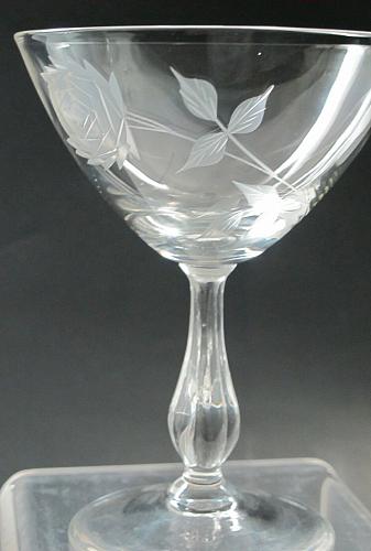 Bryce Cut glass rose patten dessert / champagn Made in USA Mt Pleasant PA blown