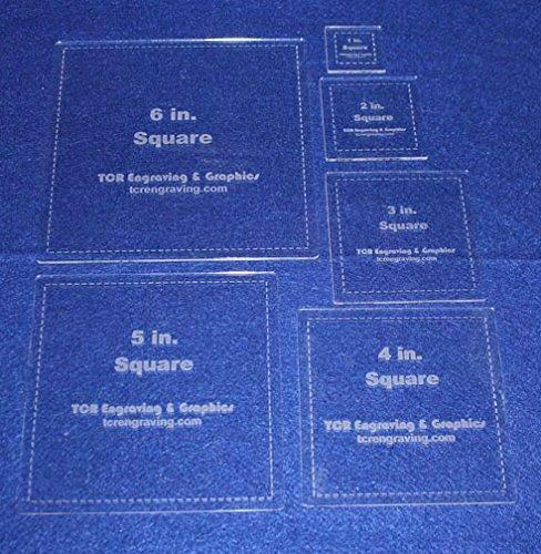 Square Templates. 1", 2", 3", 4", 5", 6" - w/seam Clear 1/8"