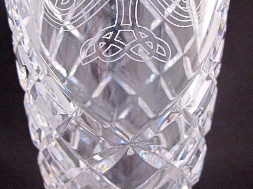 Hand cut 24% lead crystal vase Celtic Shamrock cut glass ireland