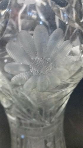 Hand Cut glass Bird etching Vase Antique unique work