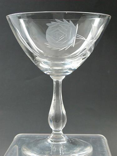 Bryce Cut glass rose patten dessert / champagn Made in USA Mt Pleasant PA blown