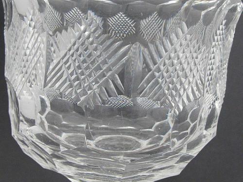 Hand cut old glass pedestal vase honeycomb antique