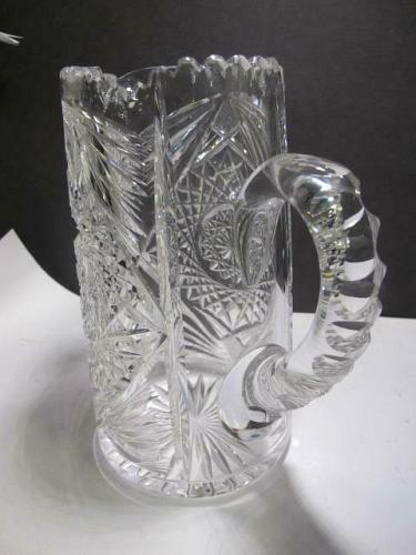 American Brilliant Period Cut Glass pitcher hobstar Antique C6
