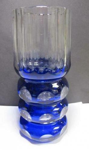 Hand Cut panel Glass blue vase cut to clear