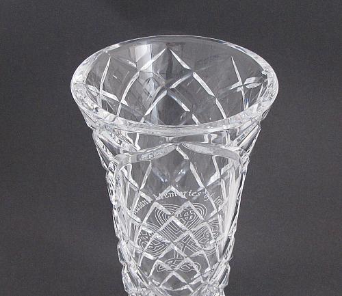 Hand cut 24% lead crystal vase Celtic Shamrock cut glass ireland
