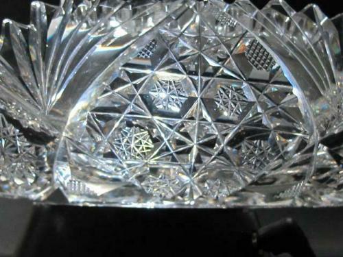 ABP American Brilliant Period Cut Glass crimped tray Antique