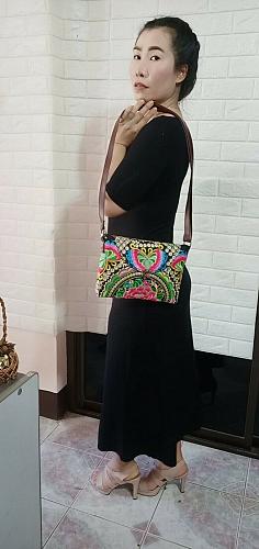 Thai HMONG Hill Tribe Ethnic Rose Floral Embroidered Tote Bag Handbag BM-009