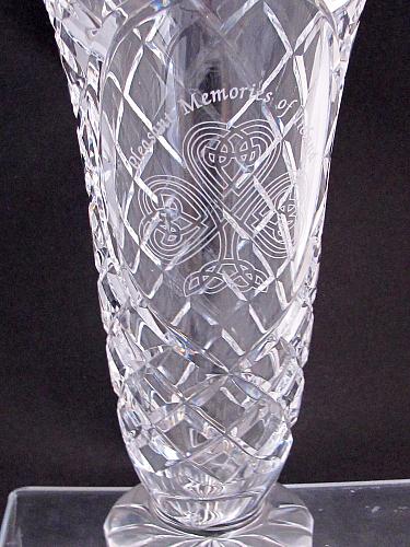 Hand cut 24% lead crystal vase Celtic Shamrock cut glass ireland