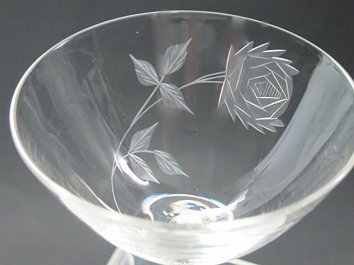 Bryce Cut glass rose patten dessert / champagn Made in USA Mt Pleasant PA blown