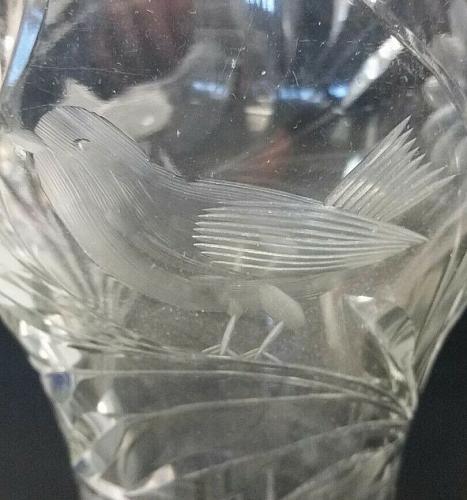Hand Cut glass Bird etching Vase Antique unique work