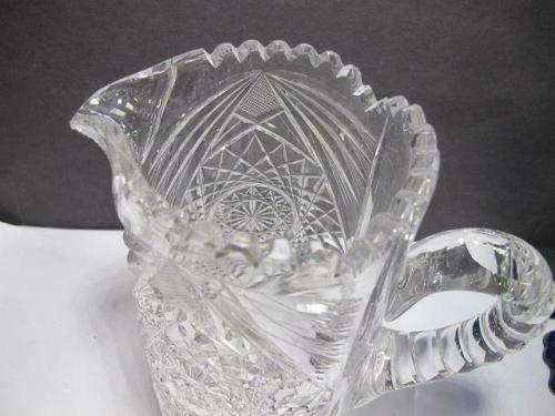 American Brilliant Period Cut Glass pitcher hobstar Antique C6