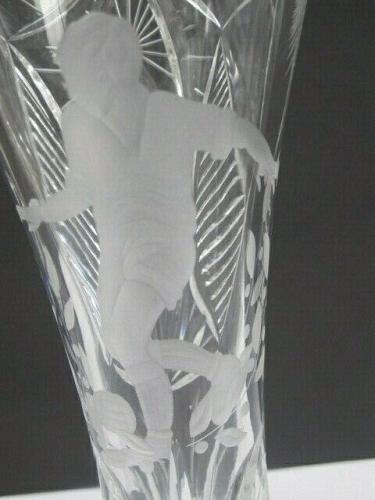 Hand Cut Glass engraved Soccer football player vase lead crystal
