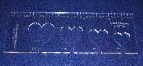 4 Mini Hearts Template for 1/2" Foot - Clear with Ruler 1/4" Thick