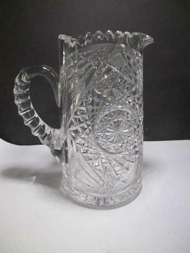 American Brilliant Period Cut Glass pitcher hobstar Antique C6