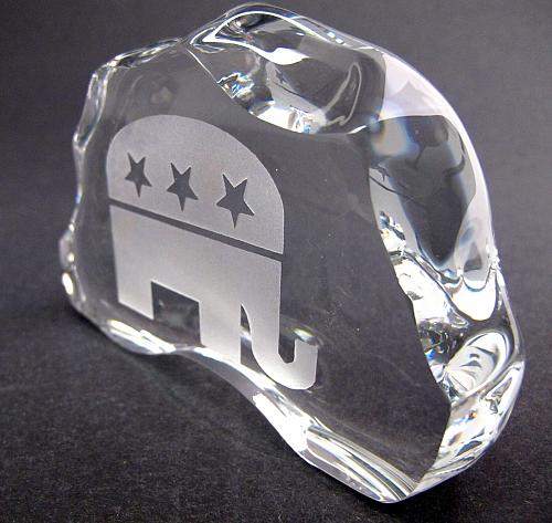 GLASS 24% LEAD CRYSTAL PAPERWEIGHT republican made in USA elephant