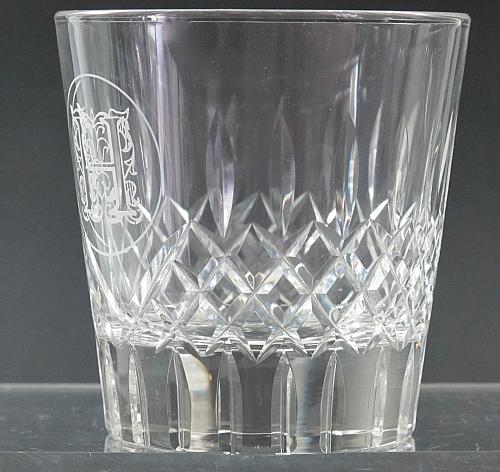 Hand Cut double on the rocks Glass hand polished Custom " H"