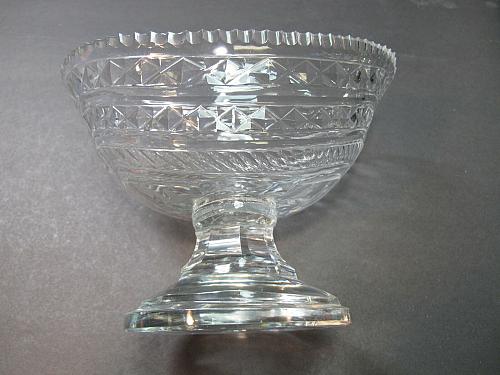 Hand Cut Glass pedestal oval dish Antique
