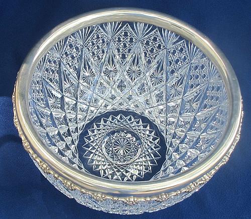 Sterling silver rim American Brilliant Period Cut Glass bowl Antique